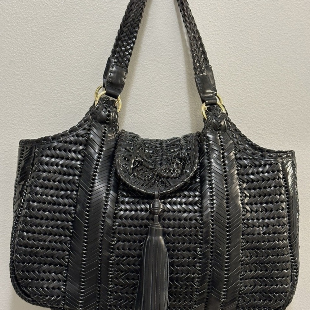 authentic ANYA HINDMARCH black woven leather large handbag Stunning! - Picture 4 of 7